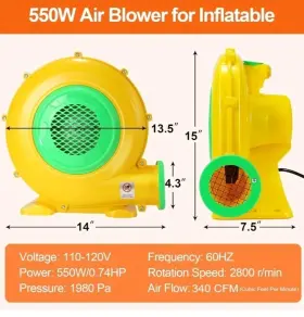 Air Blower Yt-550w-f3 Bounce House 550w/0.73hp Commercial With Double-sided Fan Bla