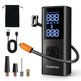 Andeman 659675221281 Portable Air Compressor Tire Inflator 8000mah 150psi 4x Faster Led Black
