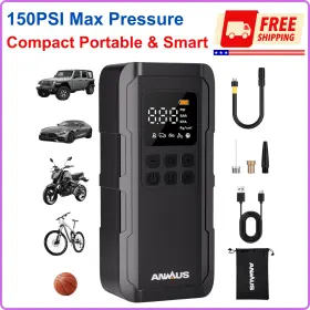 Anmus 70819196 Tire Inflator Portable Air Compressor 150psi Gauge Led Car Ball Bike Emergency