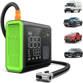 D55002 Anykit Tire Inflator Portable Air Compressor 150psi 4x Fast Dual Cylinder Inflation