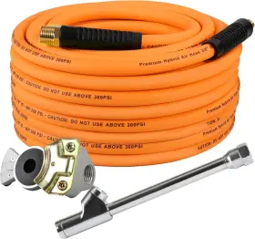 Aquilaplain Aql-t28693og 50 Ft Truck Air Hose Tire Inflator With Glad Hand 3/8 In Hybrid Ki