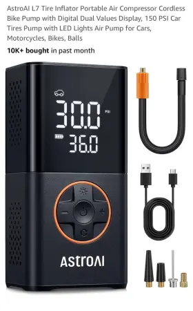 Astroai 810074984553 L7 Tire Inflator Portable Air Compressor Cordless Bike Pump 150 Psi Car