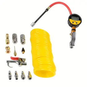 99481 Ate Pro. Usa 15pc Air Compressor Acc. Kit 1/4 Inch X25ft Recoil Hose 230 Psi Digital Gauge