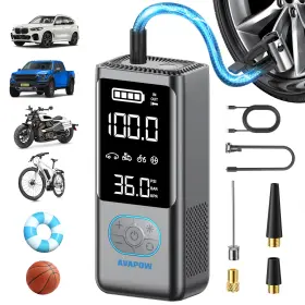 Ap28 Avapow Cordless Tire Inflator Portable Air Compressor Pump For Car Tires Led