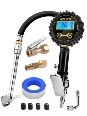 Azuno 641926113940 Digital Tire Inflator With Pressure Gauge 200 Psi 0.1 Res Led Flashl