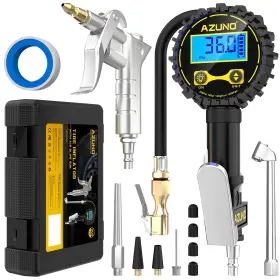 Azuno Kw-102 Tire Pressure Gauge 3-in-1 Digital Inflator With Air Blow Gun 200psi