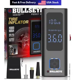 Branded 080313064555 Pocket Air Car Tire Inflator Portable Compressor By Bullseye Pro Rechargeab