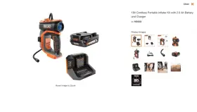 R87044k Branded Ridgid 18v Cordless Portable Inflator Kit With 2.0 Ah Battery And Charger