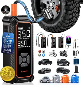 Branded01 744110405842 Tire Inflator Portable Air Compressor 150psi Dual Power 6000mah And 12v Dc 1-gray