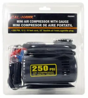 Cal-hawk 091044220127 Mini Air Compressor With Gauge 250psi 12 Volt Compressors 10ft Cord 15 Inch Hose