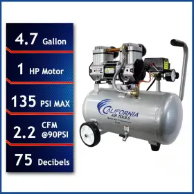 California Air Tools 744110690910 4.7 Gal. 1.0 Hp Quiet And Oil-free Steel Tank Electric Compressor 135 Ma