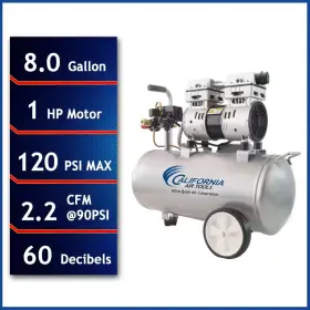 California Air Tools 744759587060 8.0 Gal. 1.0 Hp Ultra Quiet And Oil-free Electric Compressor