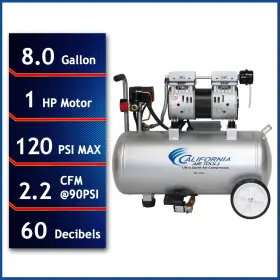 Cat-8010ad California Air Tools 8010ad Ultra Quiet 1 Hp 8 Gal Compressor - Blemished