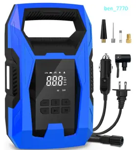 T2221-b Carsun Ac/dc Portable Tire Inflator Air Compressor With Gauge And Auto Shutoff Blue