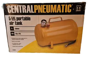 63605 Central Pneumatic 5 Gallon Portable Air Tank Steel With Pressure Gauge Carry Handle Tire Hose Nib