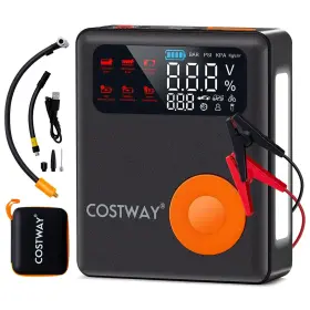 Ax10011 Costway Jump Starter With Air Compressor 150psi Digital Tire Inflator - See