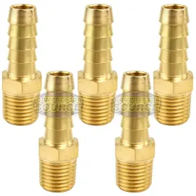 220ee Couplings Company 5 Pack 3/8 Inch X 1/4 Mnpt Pipe Thread Brass Air Hose Barb Fitting For