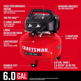 Craftsman 445000358332 6-gallon Portable Electric 150 Psi Pancake Air Compressor