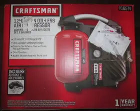 916574 Craftsman 1.2 Gallon Oil-less Air Compressor With Hose And Accessories New 916574 Craftsman 1.2 Gallon Oil-less Air Compressor With Hose And Accessories New