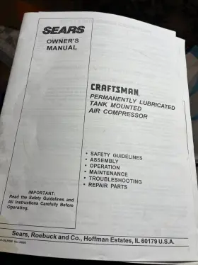 Craftsman 919.152141 Owners Manual And Parts List Portable Air Compressor - Model