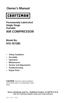 919.167280 Craftsman Owners Manual And Parts List Portable Air Compressor - Model
