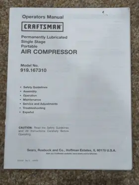 919.167310 Craftsman Owners Manual And Parts List Portable Air Compressor - Model
