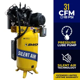 4906723 Emax Vertical Pressure Lube Pump Air Compressor With Silencer 7.5hp 80 Gal 230