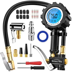 Evoultes 649226711668 Digital Tire Pressure Gauge With Inflator 0-250 Psi And 0.1 Res Heavy Duty Ti