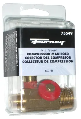75549 Forney Manifold Reservoir Brass For Air Carry Tank 1/4 Mnpt X 1/2 -