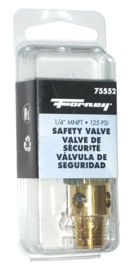 75552 Forney Air Tank Safety Valve 1/4 Mnpt 125 Psi Brass Construction -