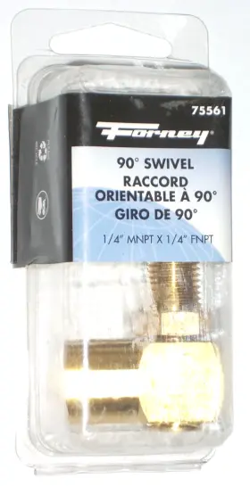 75561 Forney Brass Swivel 90 Deg For Air Compressor 1/4 Inch Mnpt X Fnpt -