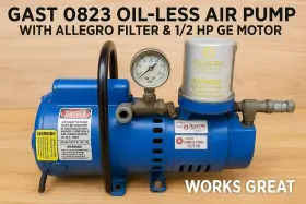 0823 Ge Gast Oil-less Air Pump With Allegro Filter And 1/2 Hp Motor Works Grea