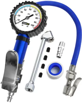 Apg-100psi-blue-white-dial Gerchway Tire Inflator With Pressure Gauge And Longer Hose - Most Accurate Heavy Duty