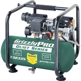 T32335 Grizzly Pro Air Compressor 14 Inch 2gal 115psi Oil-free Corded Electric Quiet Series