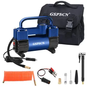 202-blue Gspscn Blue Tire Inflator Heavy Duty Double Cylinders With Portable Bag - Car