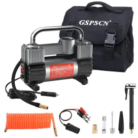 202-titanium Gspscn Tire Inflator Heavy Duty Double Cylinders Portable Metal Dc 12v Air Compress