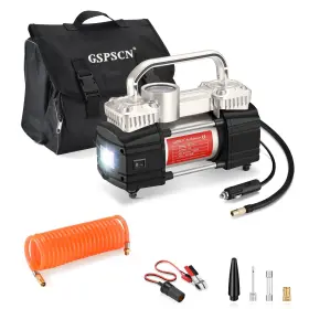 Gspscn 639631930242 Silver Dual Cylinder 12v Air Compressor Pump For Car Heavy Duty Porta