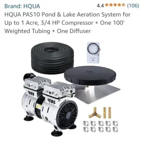 Pas10 Hqua Pond And Lake Aerator System For Up To 1 Acre 110v 1/2 Hp Compressor