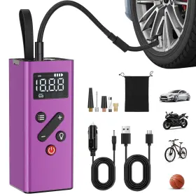 C0011-purple Huiccn Tire Inflator Portable Air Compressor 150psi Cordless Pump With Digital