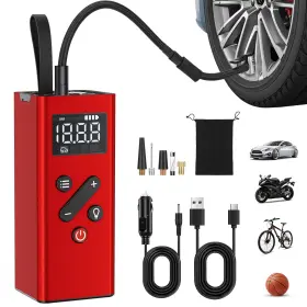 C0011-red Huiccn Pocket Air Car Tire Inflator Portable Compressor By Bullseye Pro Rechargeab