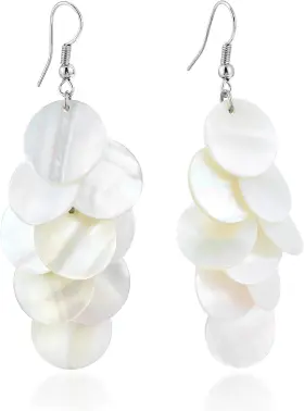168857942 Hyper Tough Enchanting Cluster Of White And Yellow Kabibe Shell Circles Handcrafted Dangle E