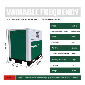 Kq11-8 Kapa 15hp 125psi 66cfm Vsd Rotary Screw Air Compressor 208v-480v