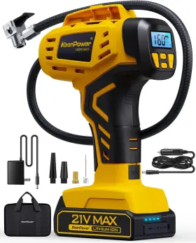 C18y Keenpower 21v Tire Inflator Portable Air Compressor - 2x Faster Rechargeable Battery
