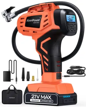 Kpc218 Keenpower Tire Inflator Air Compressor 21v Cordless Car Pump With Rechargeable Li