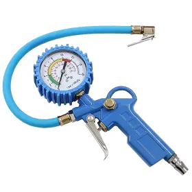 Jj240628-019 Ldexin Tire Inflator With Pressure Gauge 0-220psi Dial Wheel Air Tyre Blue