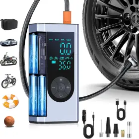 Le7-aa-lb12 Lekomesh New 150psi Cordless Tire Inflator Pump With Gauge And Led Light Fast Air Compressor