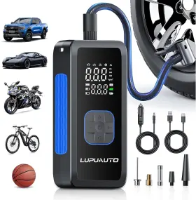5020100201 Lupuauto Portable Tire Inflator Air Compressor 150psi With Pressure Gauge And Led Light
