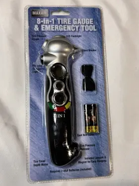 Audtg8 Maxam 8-in-1 Tire Pressure Gauge Emergency Tool Led Tread Glass Breaker