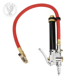 Measureman 744110653410 Heavy Duty Bayonet Style Tire Inflator Aluminum Body 20 Inch Red Hose
