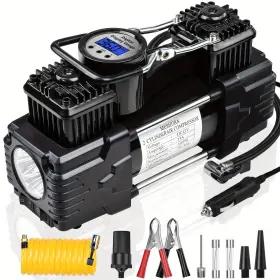 Meshuba 747759473296 Inch Dual Cylinder Tire Inflator 150 Psi 12v Air Compressor With Digital Display